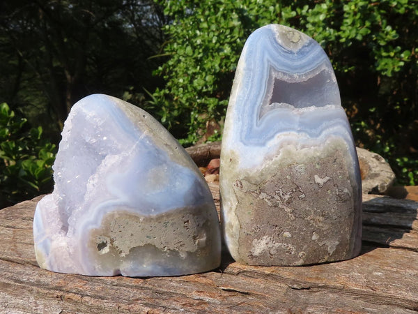 Polished Blue Lace Agate Standing Free Forms  x 2 From Nsanje, Malawi - Toprock Gemstones and Minerals 