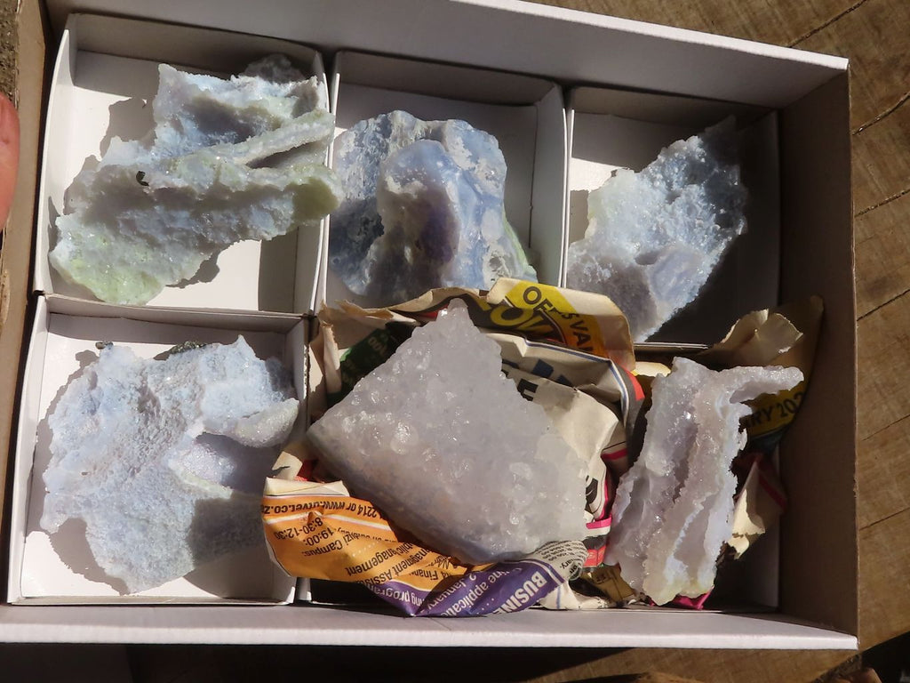 Natural Etched Blue Chalcedony Specimens  x 6 From Nsanje, Malawi - Toprock Gemstones and Minerals 