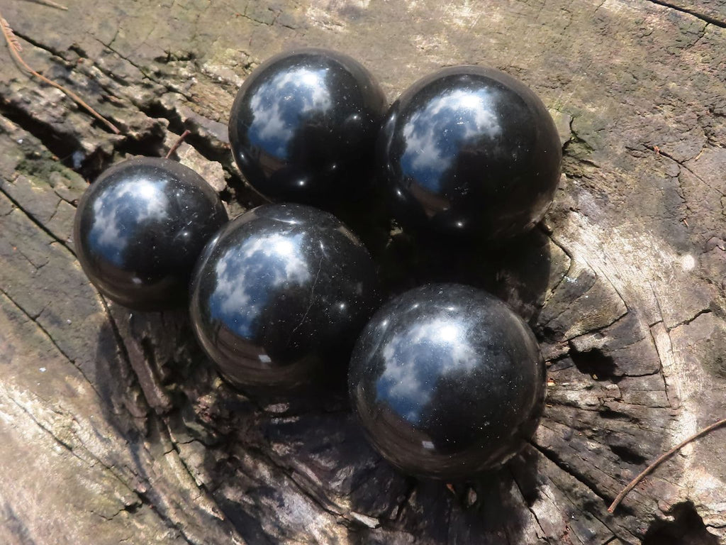 Polished Black Basalt Spheres  x 5 From Madagascar - TopRock