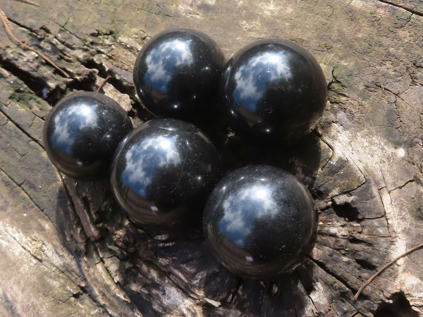 Polished Black Basalt Spheres  x 5 From Madagascar - TopRock