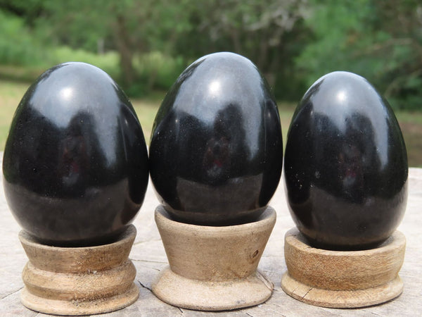 Polished Small Pitch Black Basalt Eggs x 12 From Madagascar - TopRock