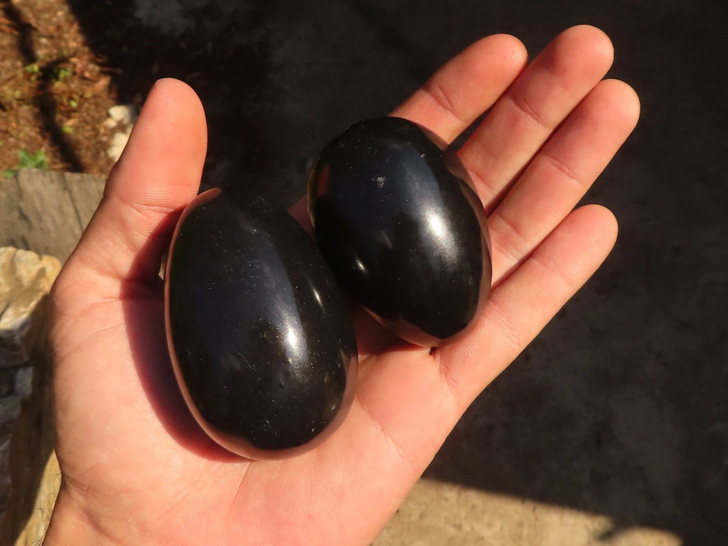 Polished  Black Basalt Gemstone Eggs x 6 From Madagascar - Toprock Gemstones and Minerals 