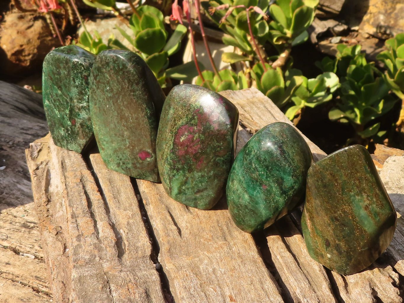 Polished  Fluorescent Ruby Corundum In Chrome Verdite Free Forms x 5 From Zimbabwe - Toprock Gemstones and Minerals 