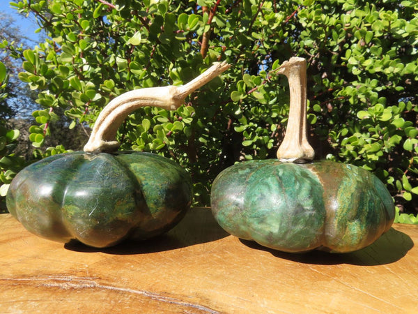 Polished Verdite Pumpkin Carvings x 2 From Zimbabwe - TopRock