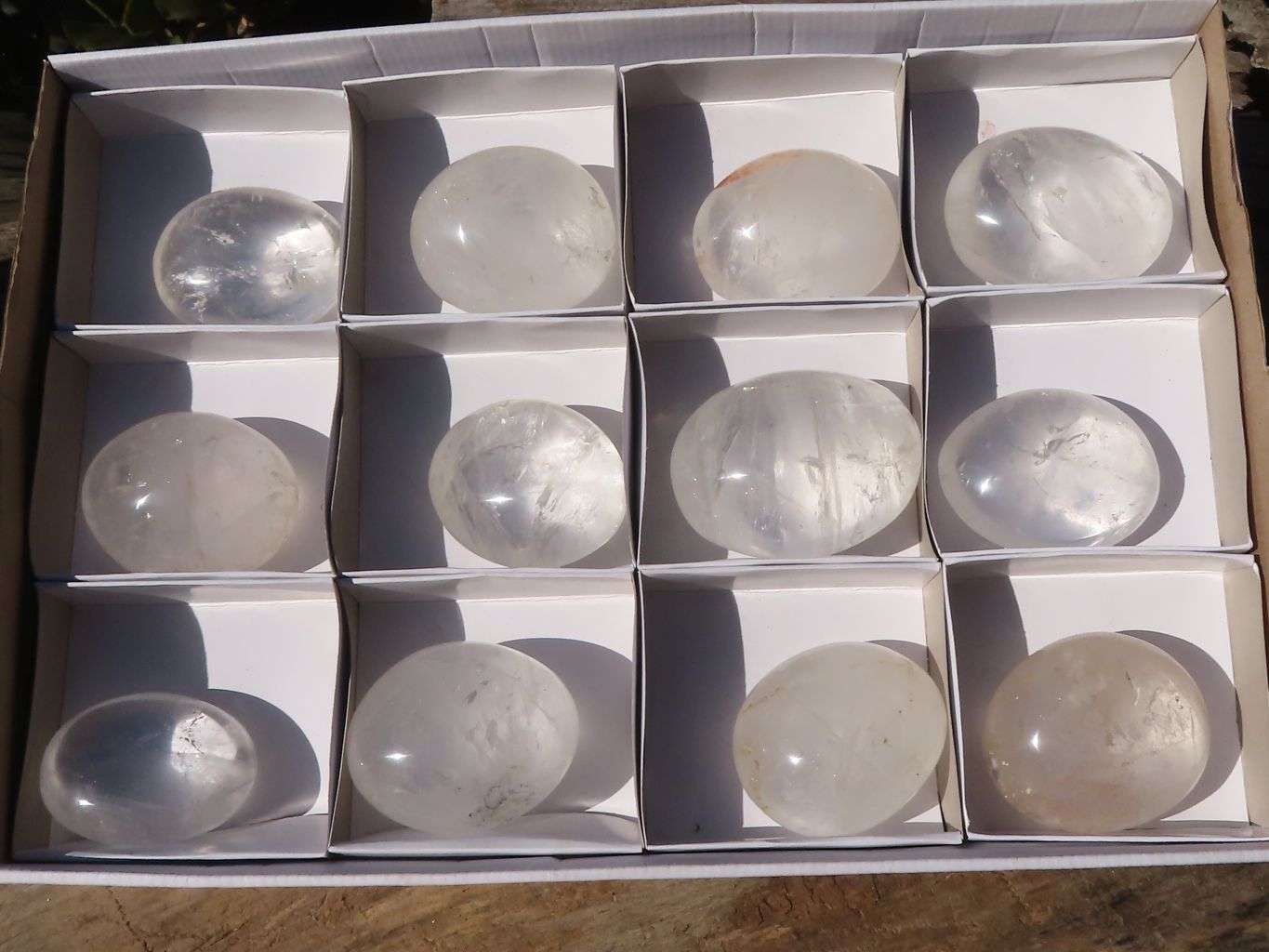 Polished Large Clear Rock Crystal Galet / Palm Stones x 12 From Madagascar - Toprock Gemstones and Minerals 