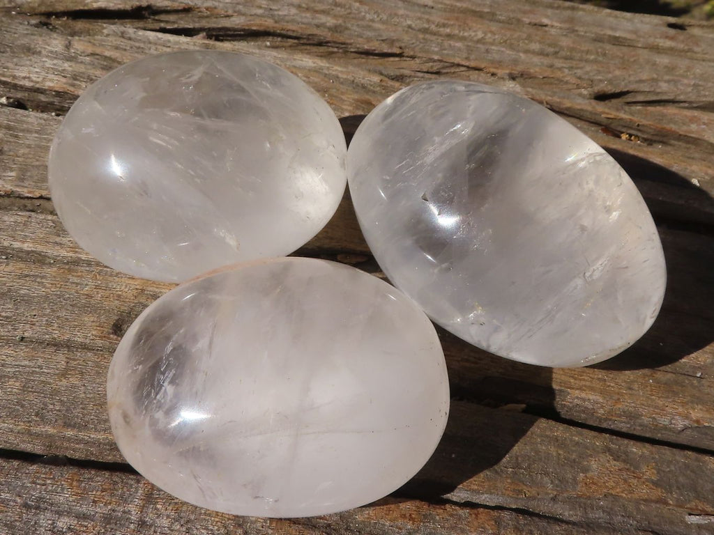 Polished Large Clear Rock Crystal Galet / Palm Stones x 12 From Madagascar - Toprock Gemstones and Minerals 