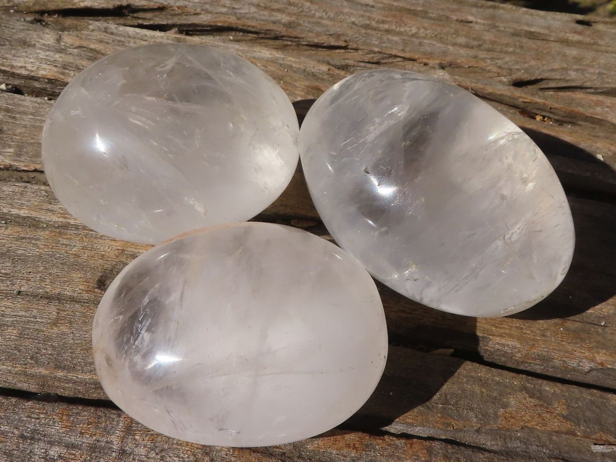 Polished Large Clear Rock Crystal Galet / Palm Stones x 12 From Madagascar - Toprock Gemstones and Minerals 