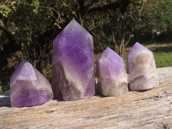 Polished Stunning Amethyst Towers with Smokey and Snow White Exposures  x 4 From Madagascar - TopRock