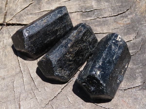 Natural Medium Sized Alluvial Black Tourmaline Double Terminated Crystals x 35 From Zimbabwe - TopRock