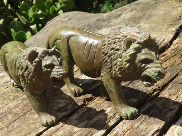 Polished Verdite Lion Carvings  x 2 From Zimbabwe - TopRock