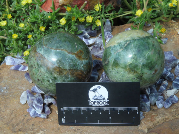 Polished Chrysoprase Spheres x 2 From Madagascar - TopRock