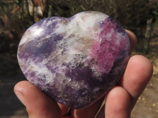 Polished Deep Purple Lepidolite Hearts (Rubellite Inclusions) x 6 From Madagascar - TopRock