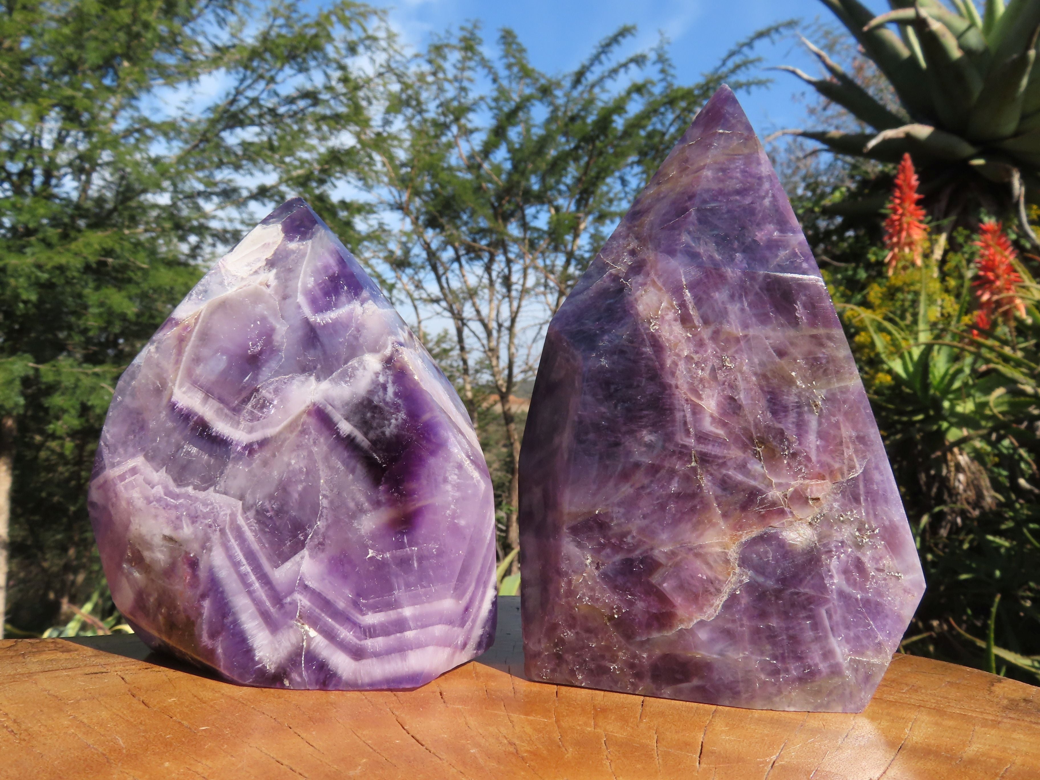 Polished  Flower Chevron Amethyst Faceted Crystal Points x 2 From Zambia - TopRock
