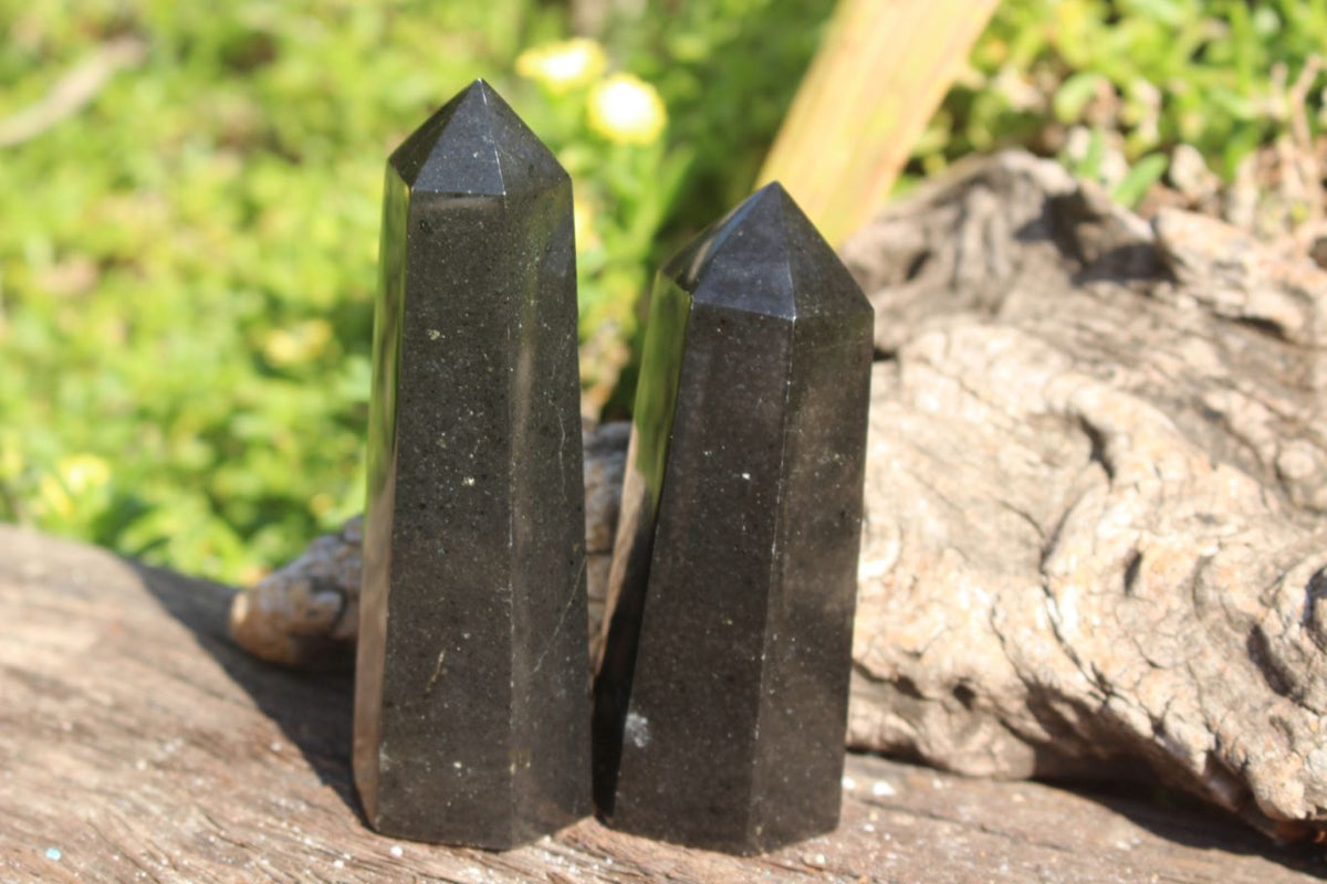 Polished Pitch Black Basalt Points/Prisms x 6 From Madagascar - TopRock