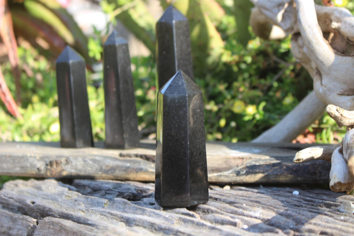 Polished Pitch Black Basalt Points/Prisms x 6 From Madagascar - TopRock