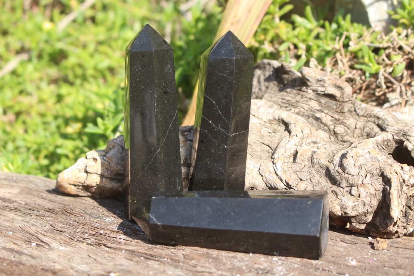 Polished Pitch Black Basalt Points/Prisms x 6 From Madagascar - TopRock