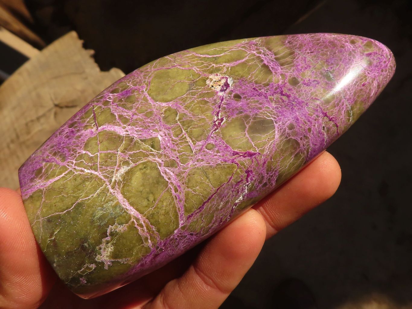 Polished  Stichtite & Serpentine Standing Free Forms With Silky Purple Threads x 3 From Barberton, South Africa - Toprock Gemstones and Minerals 
