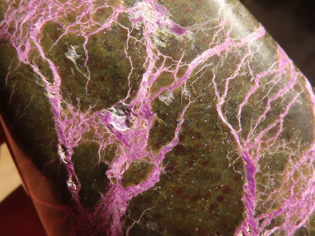 Polished  Stichtite & Serpentine Standing Free Forms With Silky Purple Threads x 3 From Barberton, South Africa - Toprock Gemstones and Minerals 