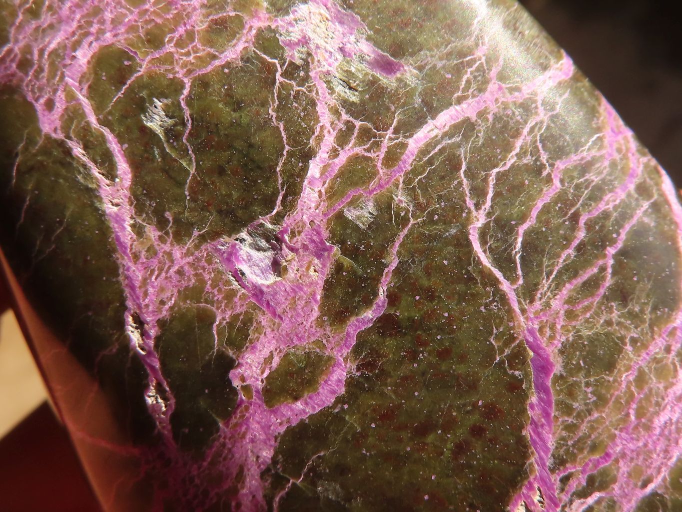 Polished  Stichtite & Serpentine Standing Free Forms With Silky Purple Threads x 3 From Barberton, South Africa - Toprock Gemstones and Minerals 