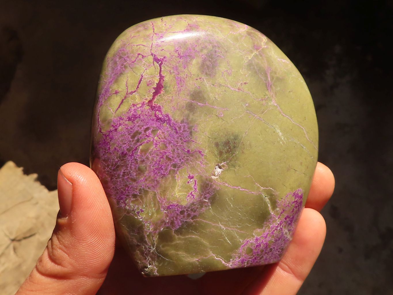 Polished  Stichtite & Serpentine Standing Free Forms With Silky Purple Threads x 3 From Barberton, South Africa - Toprock Gemstones and Minerals 