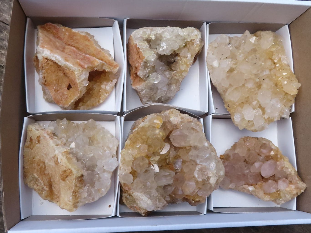 Natural Golden Hematoid / Limonite Quartz Vug Specimens  x 6 From Zambia - TopRock
