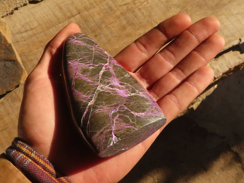 Polished  Stichtite & Serpentine Standing Free Forms With Silky Purple Threads x 3 From Barberton, South Africa - Toprock Gemstones and Minerals 