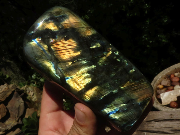 Polished Flashy Labradorite Standing Free Forms  x 3 From Tulear, Madagascar - TopRock