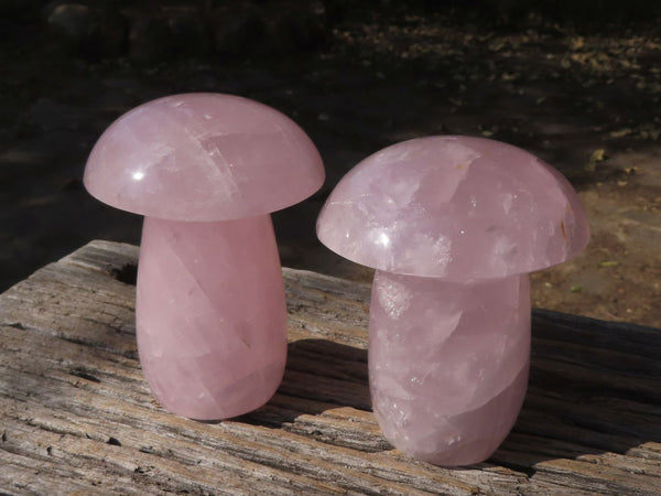 Polished Large Stunning Gemmy Pink Rose Quartz Mushrooms  x 2 From Madagascar - TopRock
