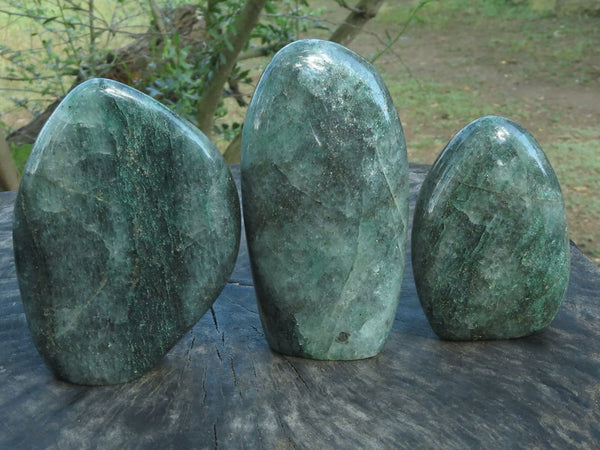 Polished Emerald Fuchsite Quartz Standing Free Forms With Mica & Pyrite Specks  x 3 From Madagascar - TopRock