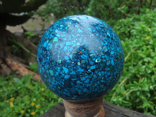 Polished Chrysocolla Conglomerate Sphere With Azurite x 1 From Congo - TopRock