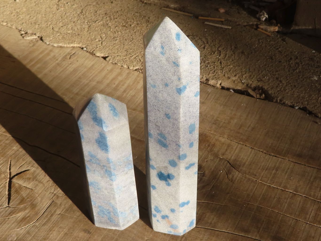 Polished Blue Spotted Spinel Quartz Points x 2 From Madagascar - Toprock Gemstones and Minerals 