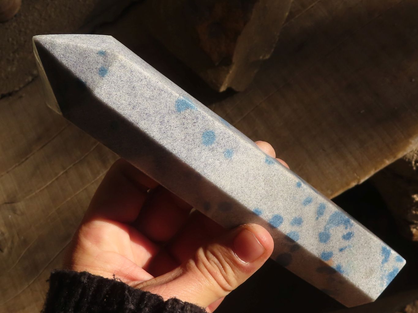 Polished Blue Spotted Spinel Quartz Points x 2 From Madagascar - Toprock Gemstones and Minerals 