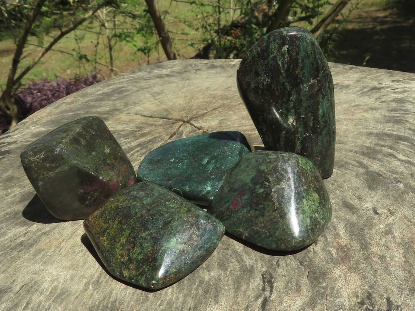 Polished Rare Fluorescent Green Verdite Ruby Corundum Free Forms  x 5 From Zimbabwe - TopRock