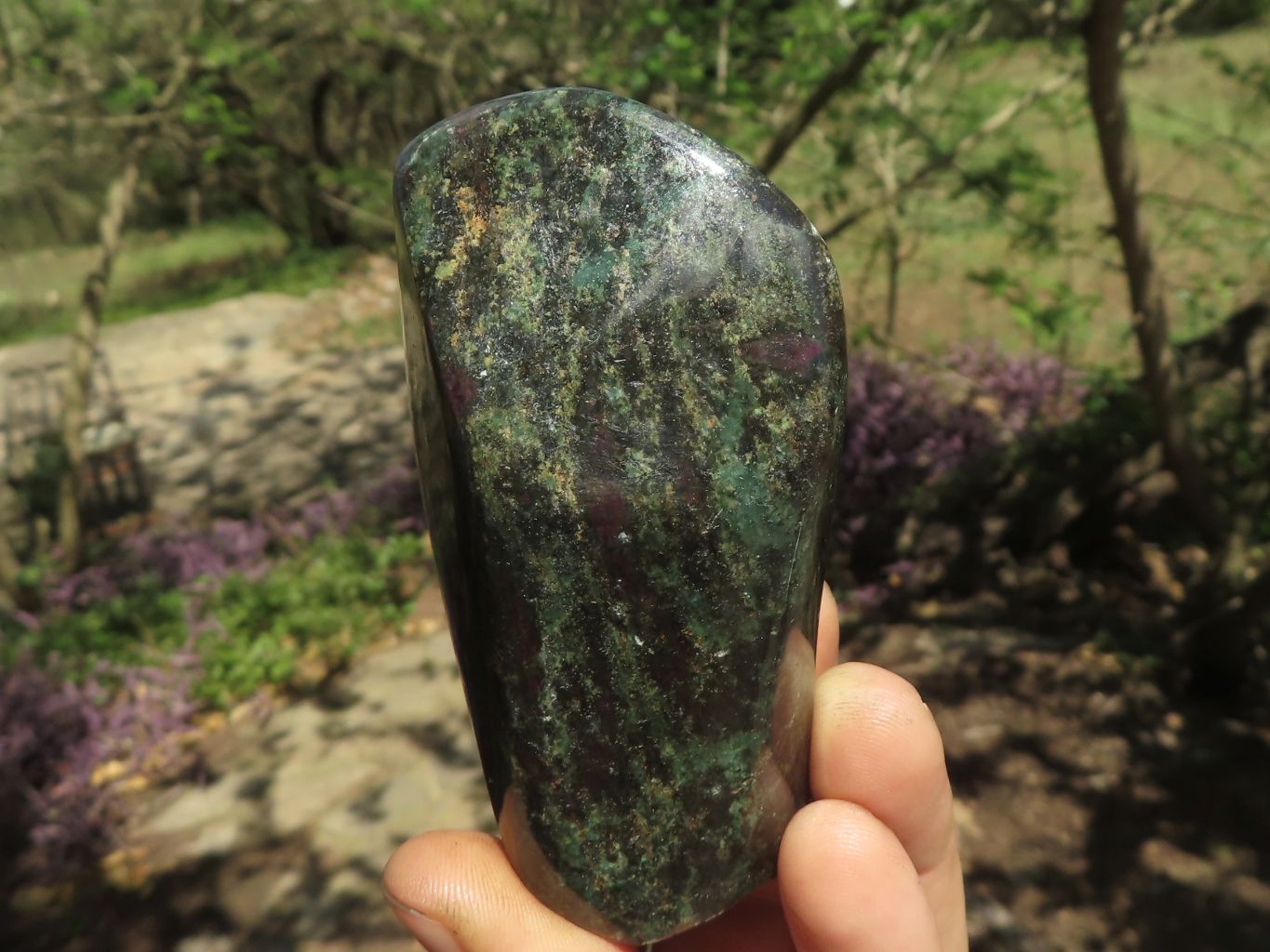 Polished Rare Fluorescent Green Verdite Ruby Corundum Free Forms  x 5 From Zimbabwe - TopRock