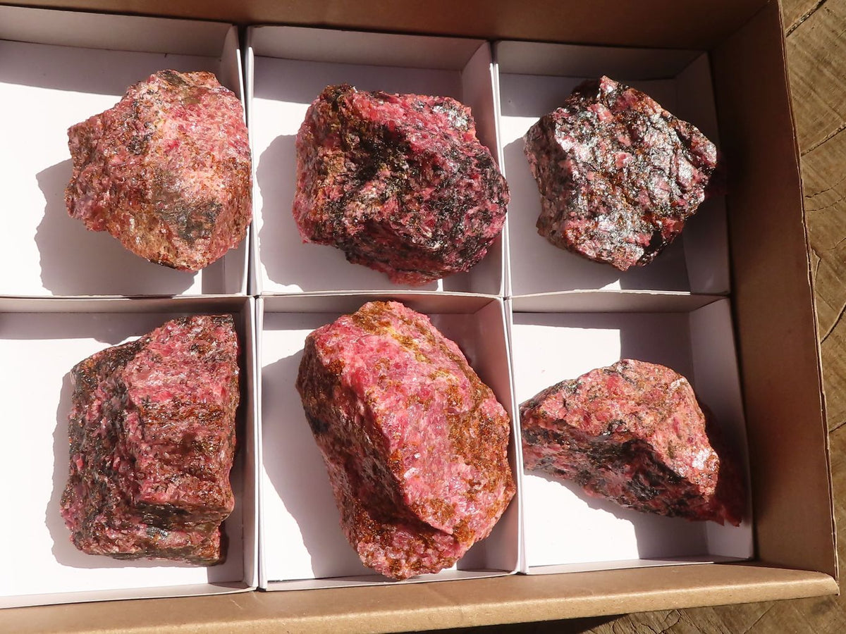 Natural Rough Red Rhodonite Specimens x 6 From Zimbabwe - Toprock Gemstones and Minerals 