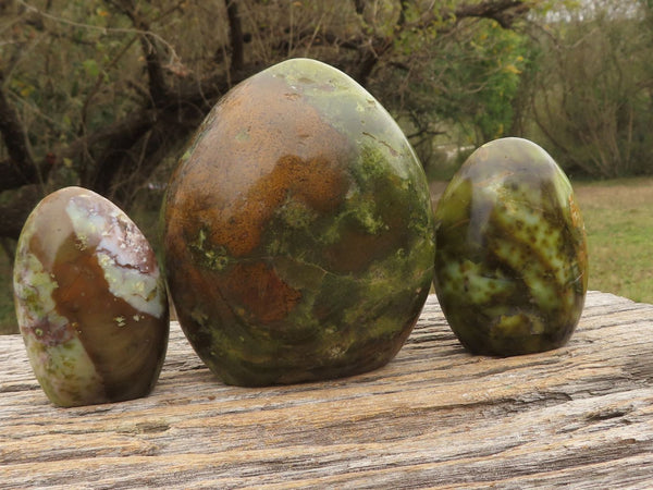 Polished Trio Of Green Opal Standing Free Forms  x 3 From Madagascar - TopRock