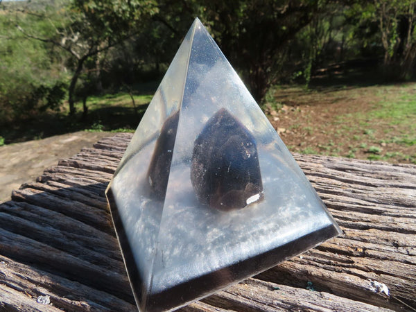 Polished Smokey Quartz Crystal Set In A Clear Resin Pyramid x 1 From Southern Africa - TopRock