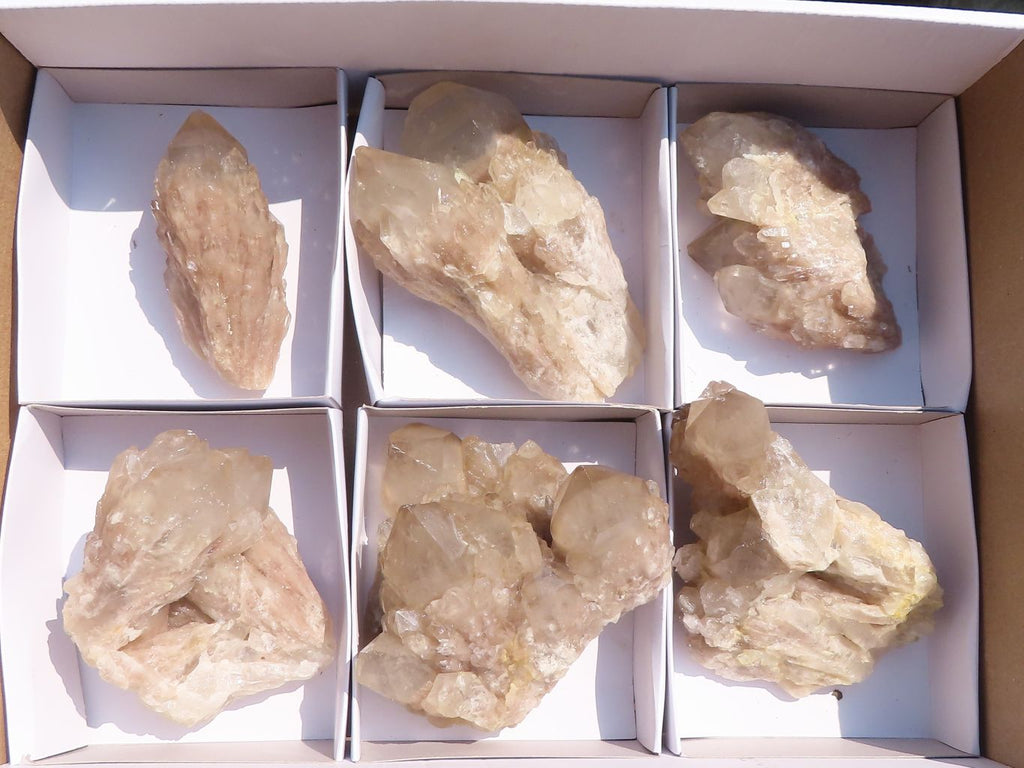 Natural Smokey White Phantom Quartz Clusters  x 6 From Luena, Congo - Toprock Gemstones and Minerals 