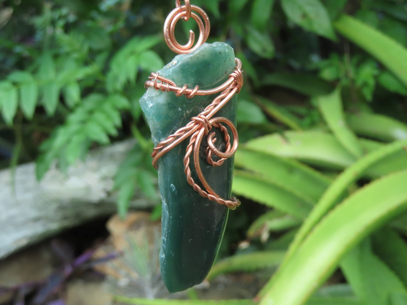 Polished XX Rare Chrome Emerald Chrysoprase Specimens in Copper Art Wire Wrap Pendant - sold per piece - From Mutorashanga, Zimbabwe - TopRock
