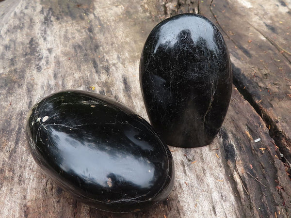 Polished Extra Large Schorl Black Tourmaline Free Forms x 2 From Madagascar - TopRock