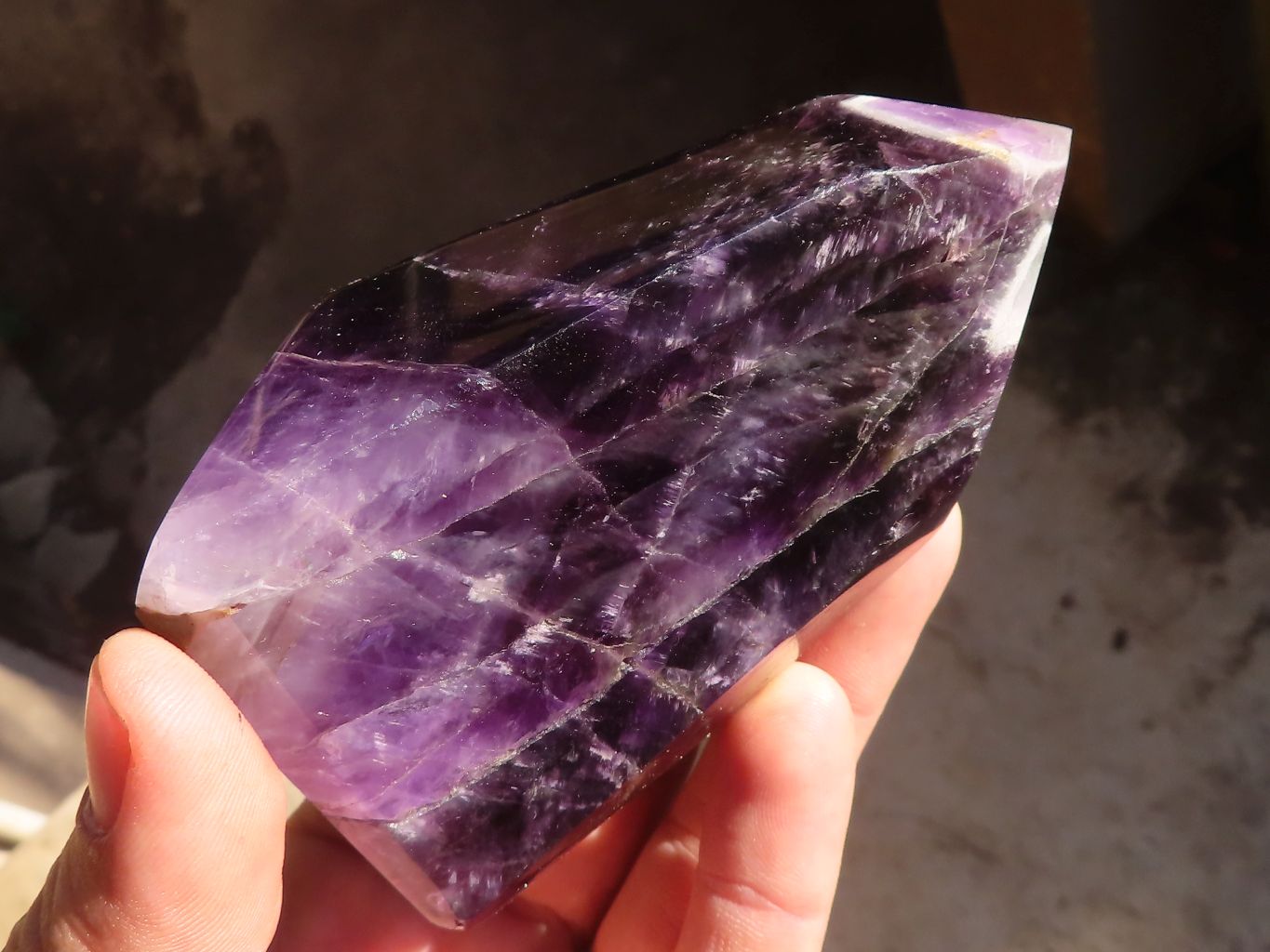 Polished Gemmy Chevron Amethyst Points  x 2 From Zambia - Toprock Gemstones and Minerals 