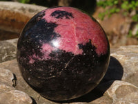 Polished  Pink & Black Rhodonite Spheres x 2 From Madagascar - Toprock Gemstones and Minerals 