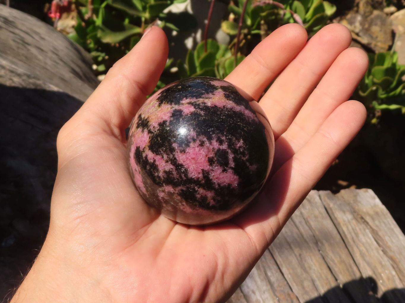Polished  Pink & Black Rhodonite Spheres x 2 From Madagascar - Toprock Gemstones and Minerals 