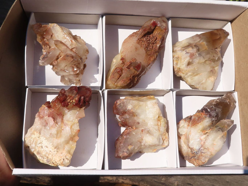 Natural Red Hematoid Phantom Quartz Specimens x 6 From Karoi, Zimbabwe - Toprock Gemstones and Minerals 