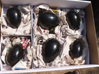 Polished Black Basalt Eggs  x 6 From Antsirabe, Madagascar - Toprock Gemstones and Minerals 