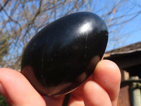 Polished Black Basalt Eggs  x 6 From Antsirabe, Madagascar - Toprock Gemstones and Minerals 