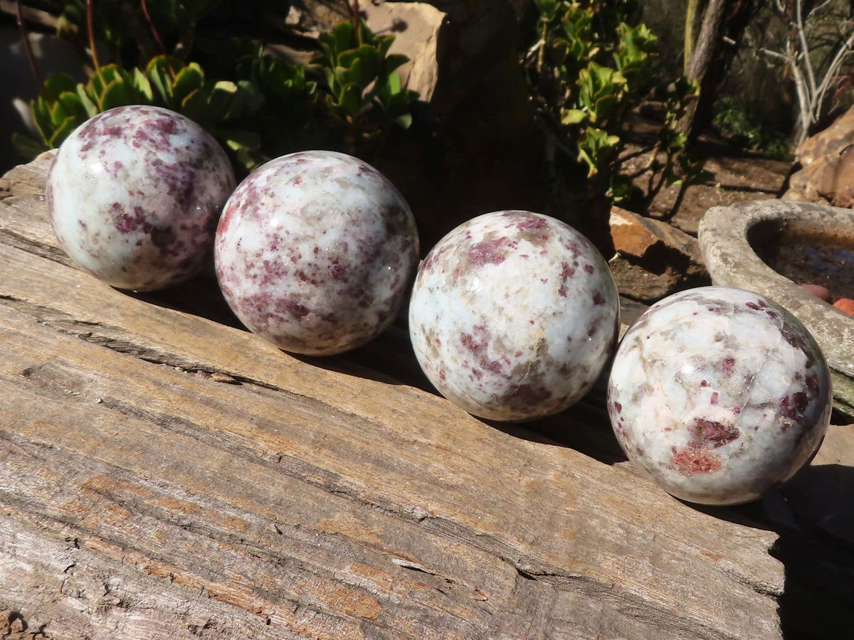 Polished Rubellite Pink Tourmaline Matrix Spheres x 4 From Madagascar - Toprock Gemstones and Minerals 