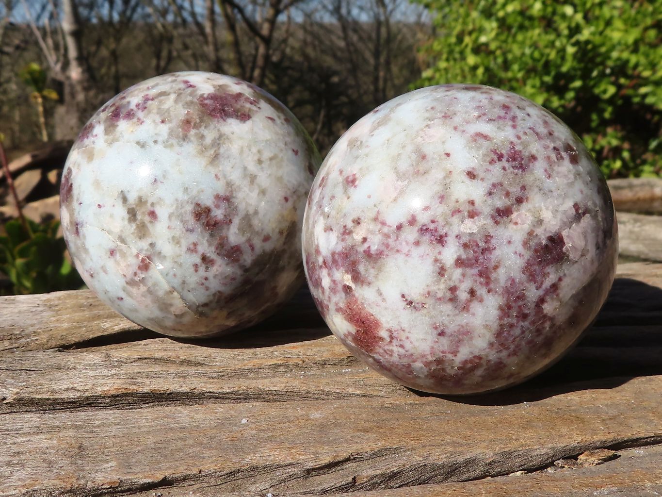 Polished Rubellite Pink Tourmaline Matrix Spheres x 4 From Madagascar - Toprock Gemstones and Minerals 