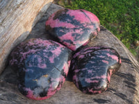Polished Beautiful Pink & Black Rhodonite Hearts  x 3 From Madagascar - TopRock