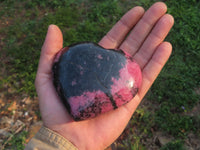 Polished Beautiful Pink & Black Rhodonite Hearts  x 3 From Madagascar - TopRock